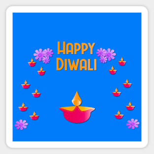 Happy Diwali greeting with diya or lights in a circle. Sticker